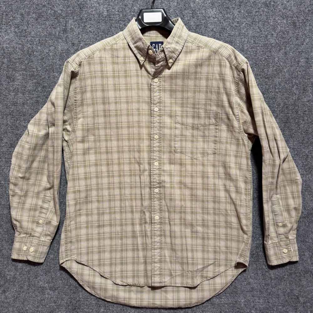 GAP Shirt Mens Large Tan 90s Style Plaid Button Down Long‎ Sleeve